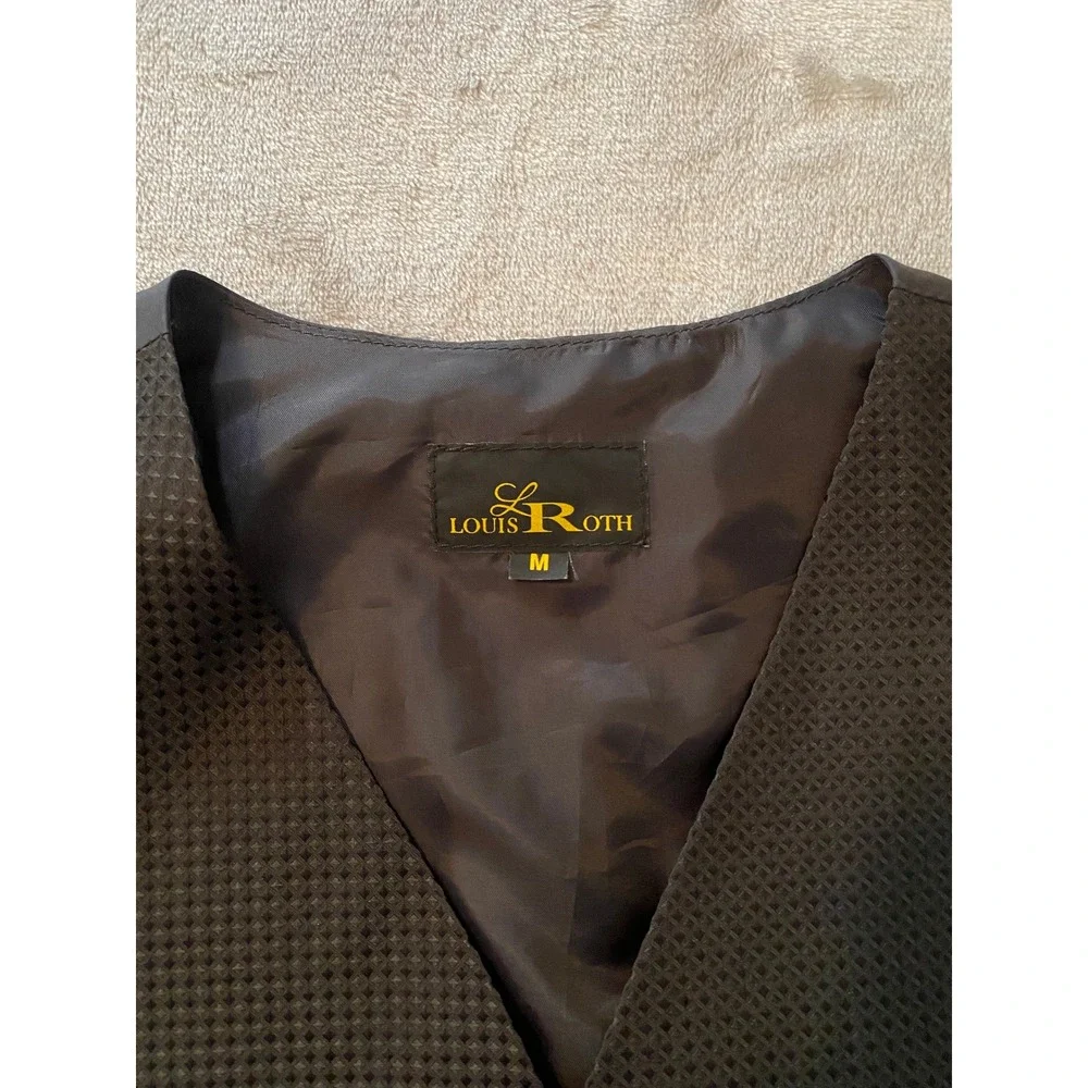 Louis Roth Vest Mens M Black Textured Diamond Formal 6-Button Waistcoat USA Made
